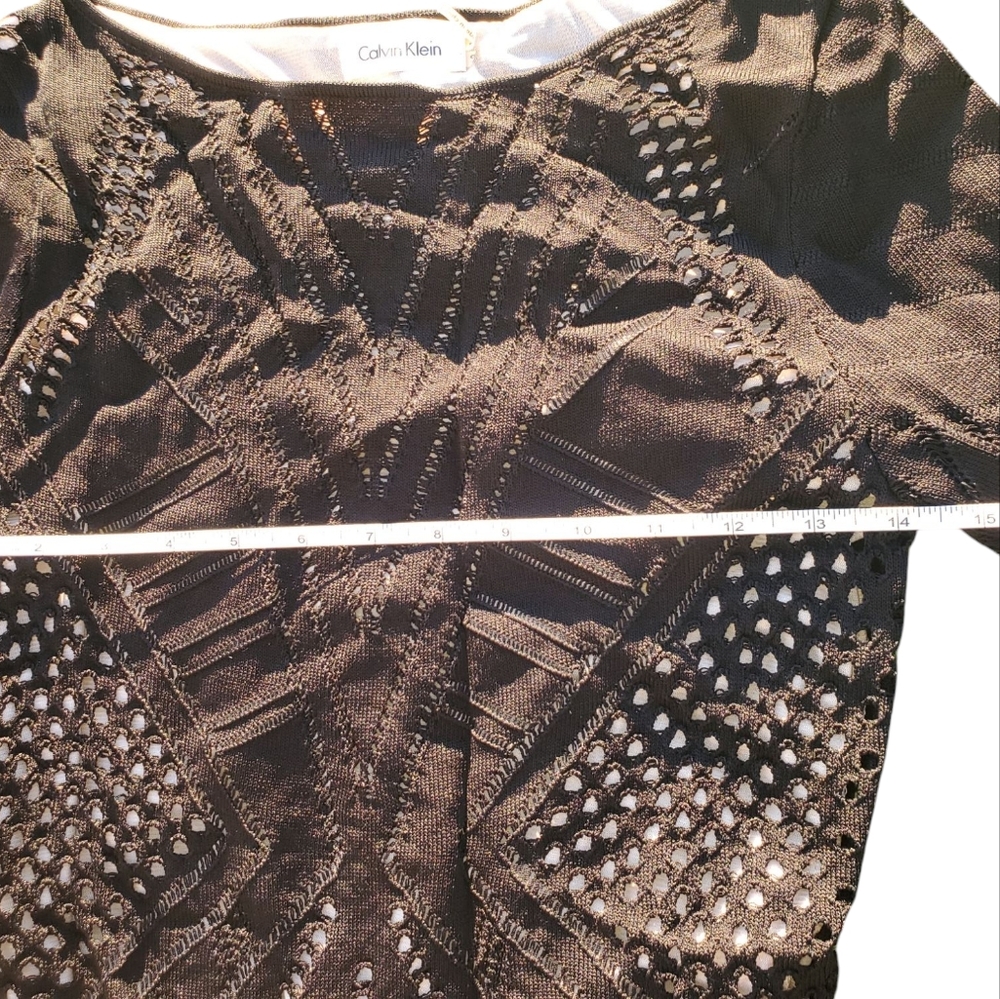 Calvin Klein Laser Cut Embroidered Bodycon Stretch Lined Boat Neck Dress Small - Picture 7 of 10